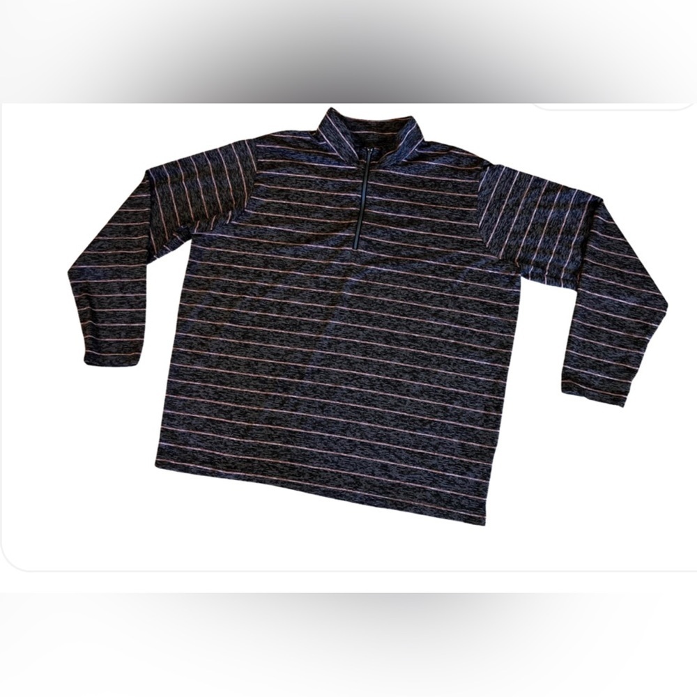 Mens‎ Antigua Performance 1/2 Zip Size XXL “Logo” Top Color Charcoal Stripes